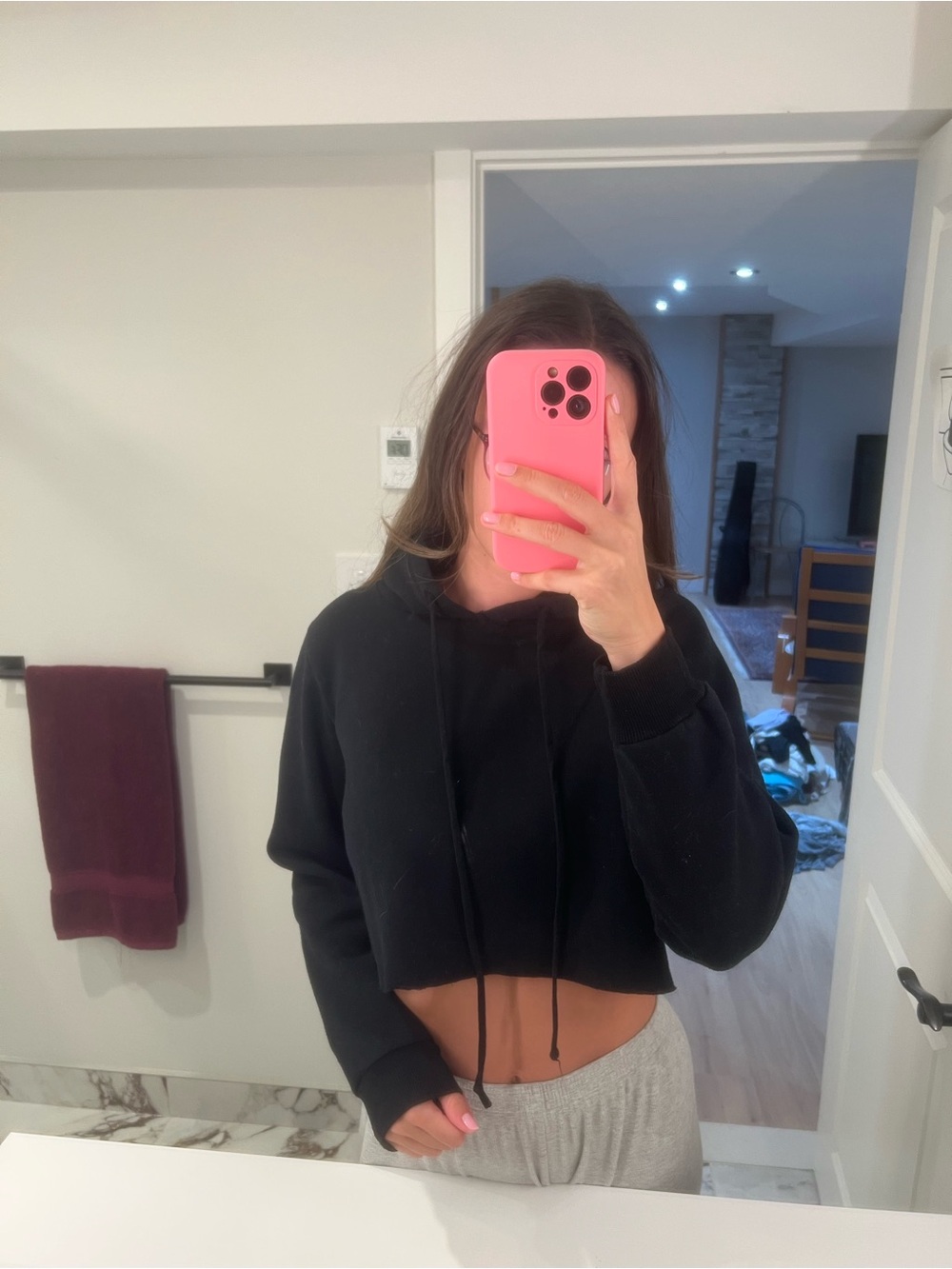 Brandy Melville Black Cropped Hoodie